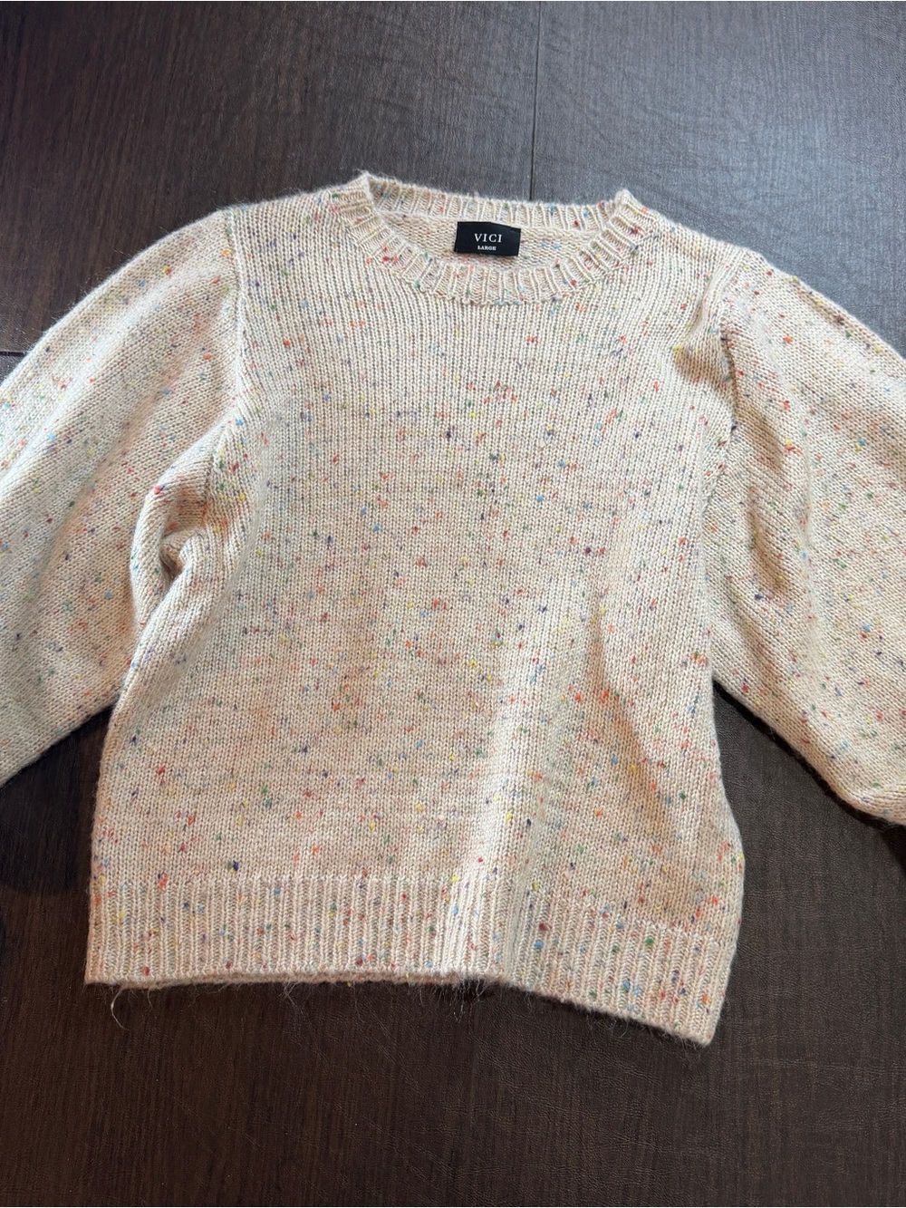 Vici Confetti Cream Speckled Knit Sweater  Baloon Sleeves Womens  Sz L